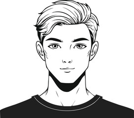 Monochrome portrait of a young man with stylish hair and serene expression