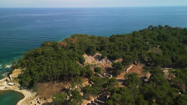 ancient amphitheater phaselis in turkey - drone view