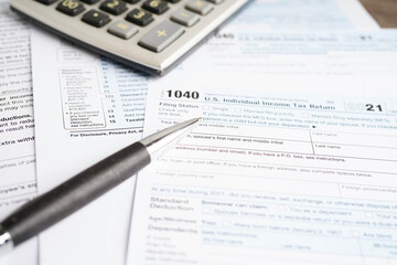 Tax form 1040 U.S. Individual Income Tax Return, business finance.
