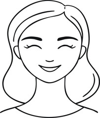 Simple line art drawing of a happy woman's face with closed eyes and smile