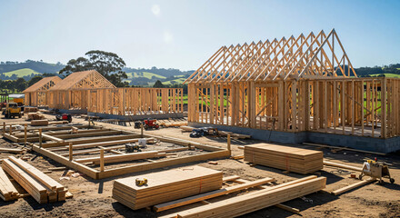 New Home Construction: Framing on a Sunny Day