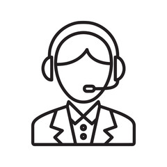 Call Center Operator Icon. Customer Service Representative with Headset. Outline Vector for Support, Helpdesk, and Telemarketing