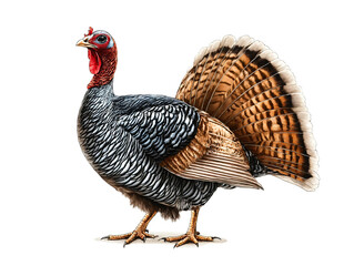 Realistic thanksgiving turkey bird isolated on white background