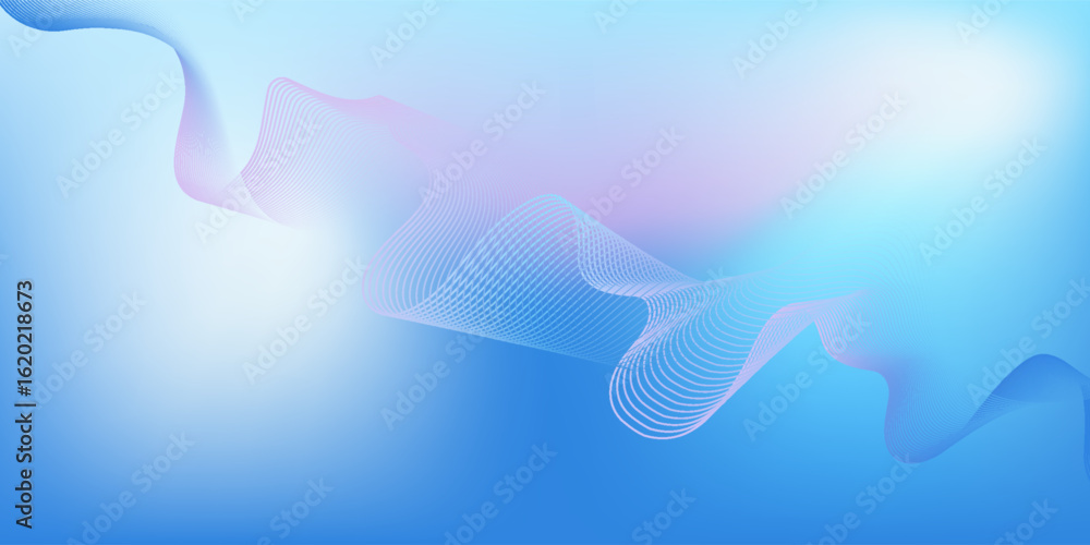 Poster abstract blue gradient background with shining lines waves.