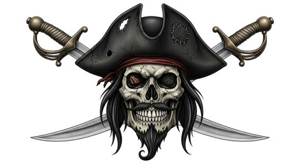 Isolated Pirate Skull with Swords