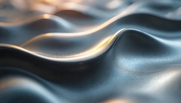 Macro view of layered metallic zinc sheets with polished surface details. Abstract, bent metal creates futuristic, industrial texture with flowing curves. Shiny, bright material shows fine granular