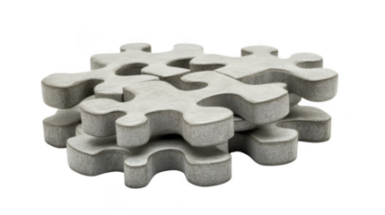 Concrete puzzle pieces are stacked together, highlighting an artistic approach to design and texture in modern crafts