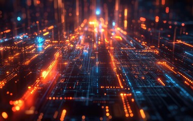 Luminescent fractal patterns form a mathematical cyberspace with a flowing arrangement of data