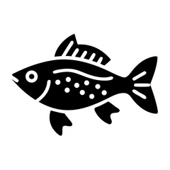 Isolated black silhouette of a spotted fish with fins and tail