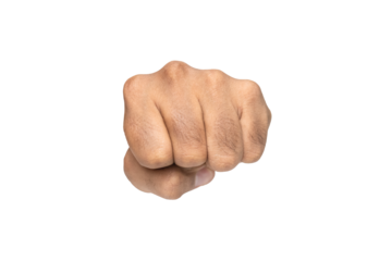 front view of male hand fist punch gesture isolated on white background