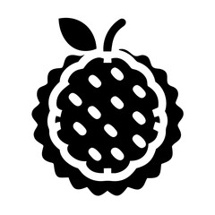 Monochrome vector illustration of a rambutan fruit with a stem and leaf