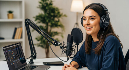 Podcaster Woman in Home Studio