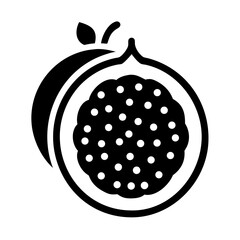 Monochrome illustration of a pomegranate fruit slice showing its delicious seeds