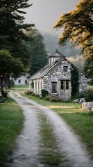 Stone Cottage Path Serenity Amidst Verdant Nature