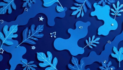 Deep blue indigo tropical camouflage seamless pattern , current, underwater, textile