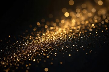 Dense gold glitter scattered on black, creating a shimmering texture , bright, sparkle, texture