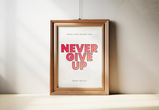 Realistic Photo Frame Mockup Hanging on Wall