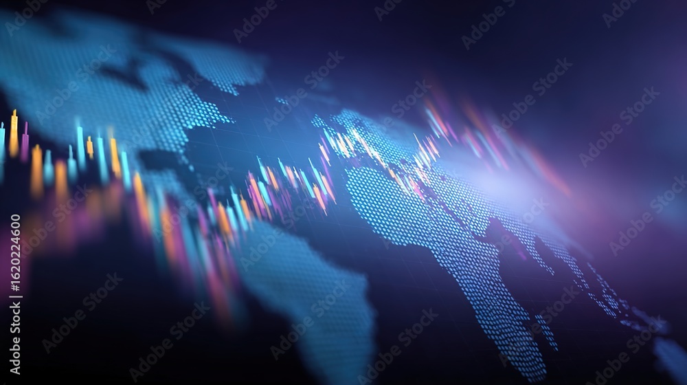 Poster global financial data: a mesmerizing visual representation of the financial world, depicting the int
