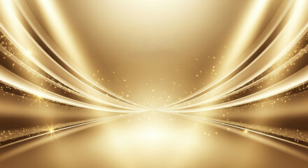 Golden light shines over smooth curves with glittering sparkles in this radiant background