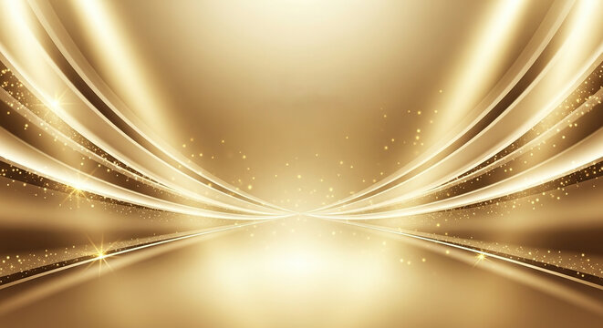 Golden light shines over smooth curves with glittering sparkles in this radiant background