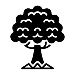 Stylized Tree with Dense Foliage and Unique Roots Design in Black