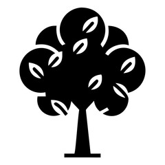 Stylized Orange Tree with Geometric Shapes and Bold Black and White Design