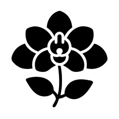A stylized monochrome vector illustration of an orchid in full bloom