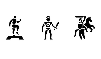 Obraz premium Three black silhouettes perform actions on white, ideal for silhouette challenge or social media content.