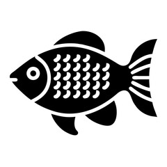 Stylized black and white image of a fish with scales and fins