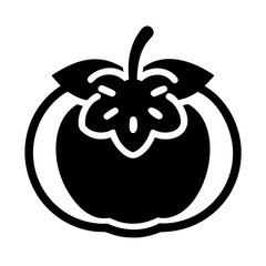 Stylized black and white illustration of a Persimmon fruit, ripe and delicious