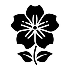 Fototapeta premium Simple black flower with stylized petals and stamen in flat design