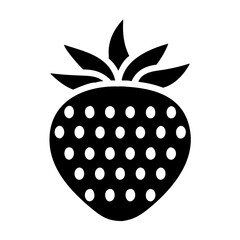 Black and white illustration of a strawberry with white seeds showing