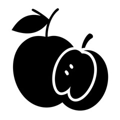 Monochrome vector drawing of a sliced apple with leaf and stem