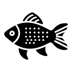 Stylized black and white fish image with spots and striped fin