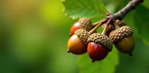 Close-up of mature brown acorns clinging to a Holm oak branch , branch, brown, wildlife