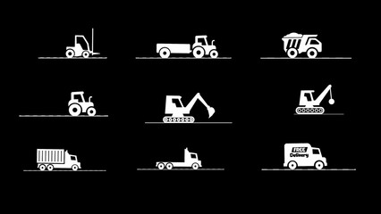 Construction vehicles set. Construction machines collection Heavy machinery for Excavator, Dump, truck, Mixer, truck, Pile, forklift. transportation background construction car moving icon.