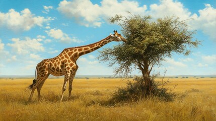 Giraffe Reaching for Leaves in Midday Light