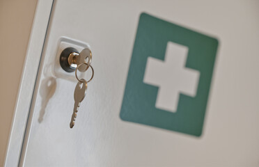 Key in Lock on Medical Cabinet