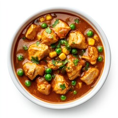 A plate of fried and curried chicken with rice and wings