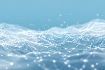 Abstract background with low-poly geometric shapes and connections on a light blue background,