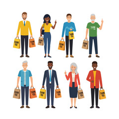 Happy Shoppers with Thank You Bags