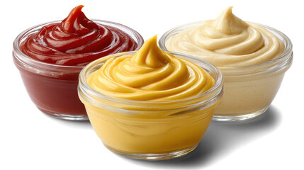 Mayonnaise, mustard, ketchup on white background