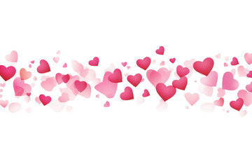 A cascade of pink and red hearts scattered across a transparent background for valentine s day isolated on transparent background