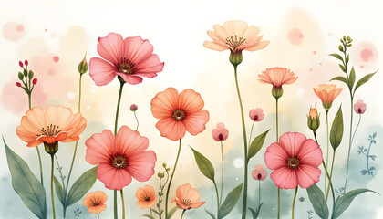 Watercolor Flowers Painting with Delicate Floral Design