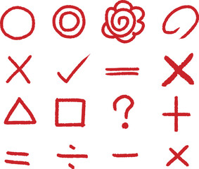 手書きの丸・バツ・二重丸・三角・四角の採点マーク