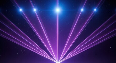 Light beams emanate from below into dark celestial sky filled with twinkling stars