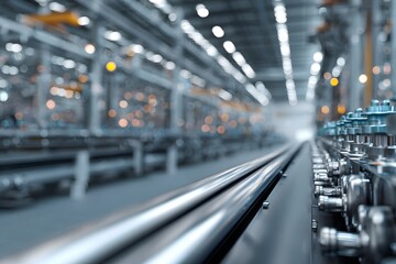 A wide shot of an industrial factory with rows and columns filled with high-tech valves,