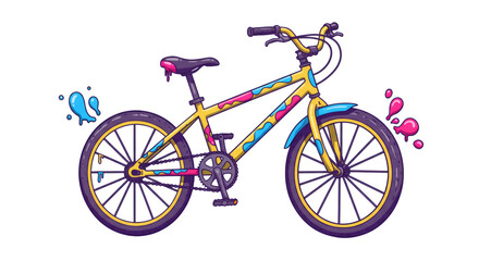 Naklejka premium Yellow Bicycle with Colorful Paint Splatter Illustration