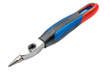 Ergonomic multi tool pliers with blue and red accents isolated on transparent background