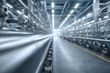 Fototapeta premium A wide shot of an industrial factory with rows and columns filled with high-tech valves,
